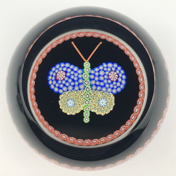 Perthshire 1989B Millefiori Butterfly Garland Faceted Vintage Insect Paperweight - Picture 1 of 15